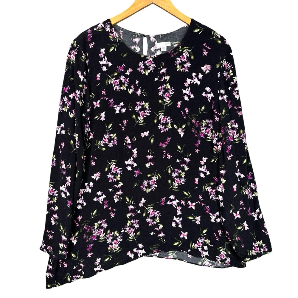 J. Jill Blouse Womens XL Black Pink Floral Asymmetrical Layered‎ Whimsigoth Boho